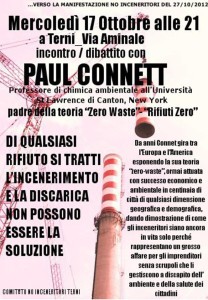 CONFERENZA – Paul Connet a Terni, No Inceneritori: ”Strategia Rifiuti Zero è l’unica soluzione”